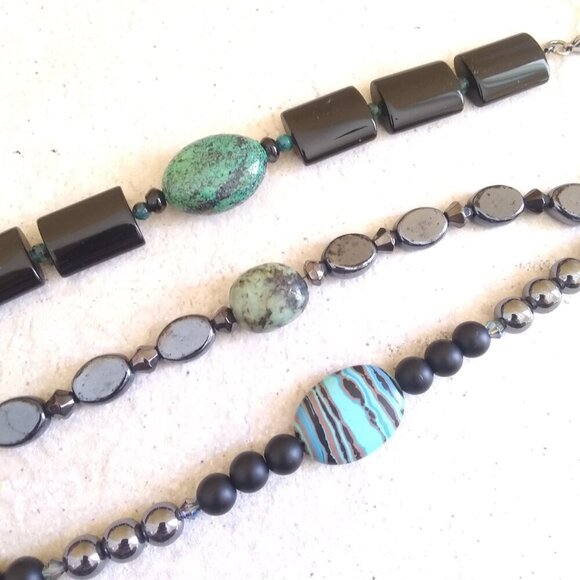 Energetic & Spunky Beaded Bracelet 7-8" ~ Fordite + Hematite + Black Beads - Picture 6 of 6